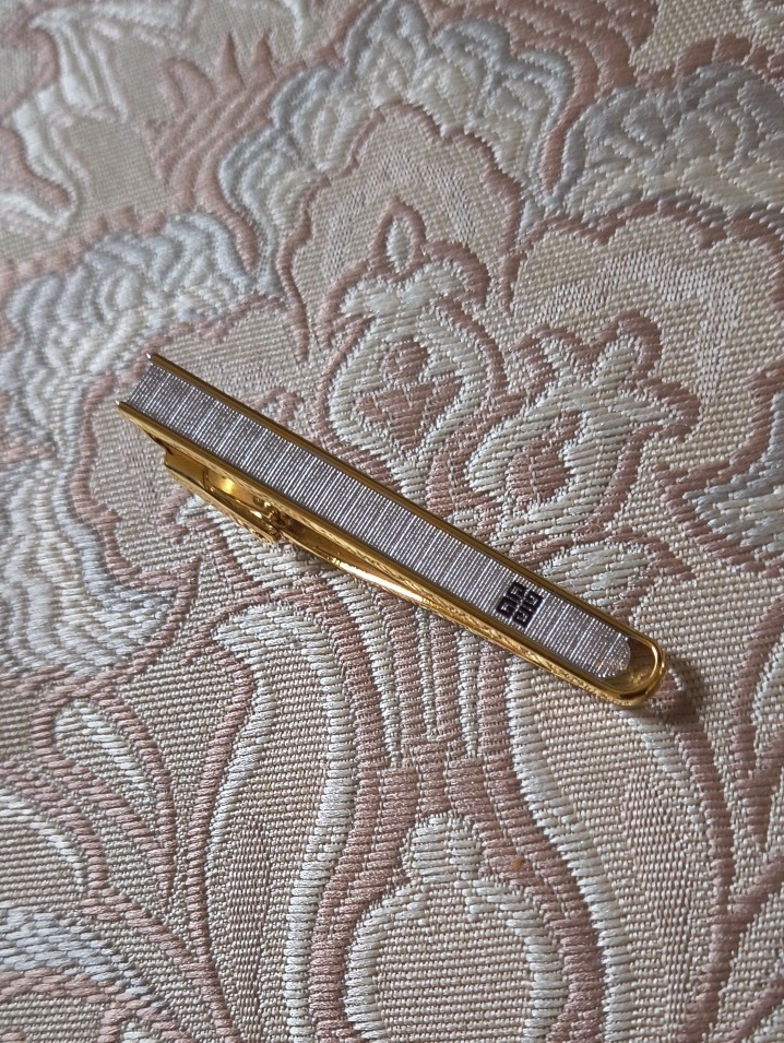 Givenchy Vintage Gold Silver Logo Black Tie Hair Scarf Monep Clip Pin